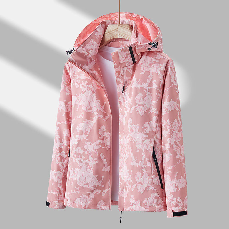 Unisex Printed Hooded Windbreaker – Waterproof, Windproof Zip-Up Jacket