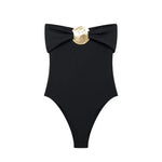 Women's Chest Metal Decoration Black Swimsuit