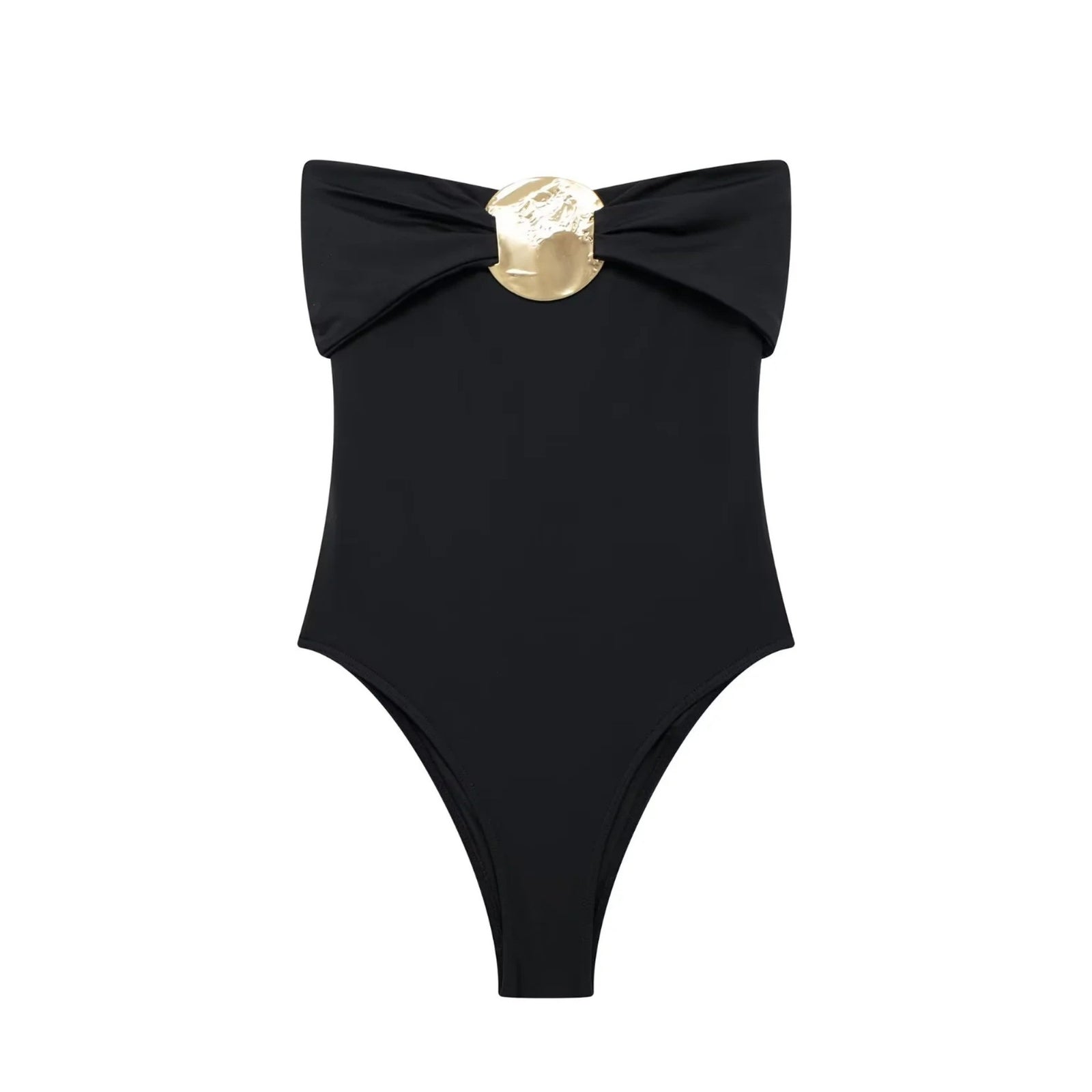 Women's Chest Metal Decoration Black Swimsuit