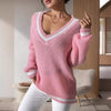 Deep V-Neck Off-Shoulder Pearl Knit Sweater