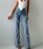 Mode Damen Kleidung Lose Gerade geschnittene Strass Jeans Mit Design Sinn