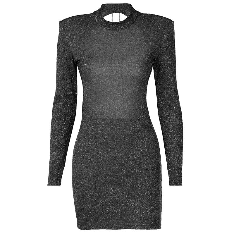 New Round Neck Hollow Chain Wrap Hip Dress For Women