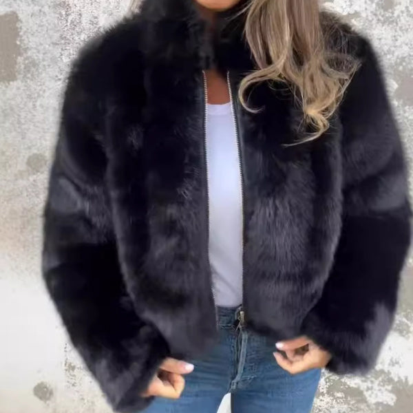 Women's Imitation Fur Turtleneck Zipper Jacket