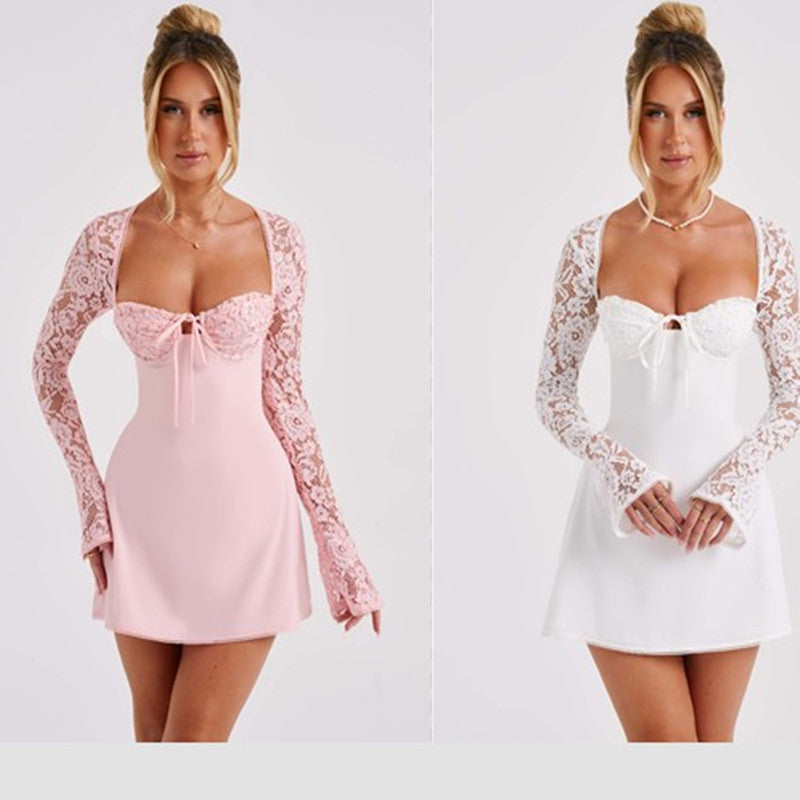 Sexy Y2K Corset Lace Dress - Long Sleeve, Backless Lace-Up