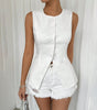 Sleeveless Button Round Neck Elegant Vest