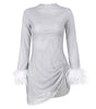Fashionable Slim-fit Shiny Mesh Fur Cuff Pleated Dress