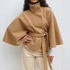 Winter High Neck Batwing Sleeve Coat With Belt Fashion Loose Elegant