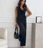 Women's Sleeveless V-neck Waist Trimming Lace Up Jumpsuit