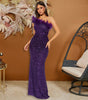 Black Paillette Feather Stitching Sequin Sexy Evening Dress Women