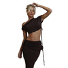 Women's Fashion Slant Shoulder Cropped T-shirt Slim Hip Bag Skirt Suit