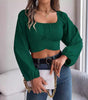 Leisure Lantern Sleeve Lace-up Waist Chiffon Shirt Midriff-baring Top