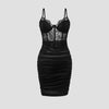 Advanced Satin Lace Fishbone Stitching See-through Hip Spaghetti Straps Dress