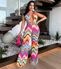 Multicolor Wave Deep V Bare Back High Waist Casual Pants