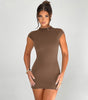 Solid Color Backless Sleeve Slim Fit High Waist Short Dress