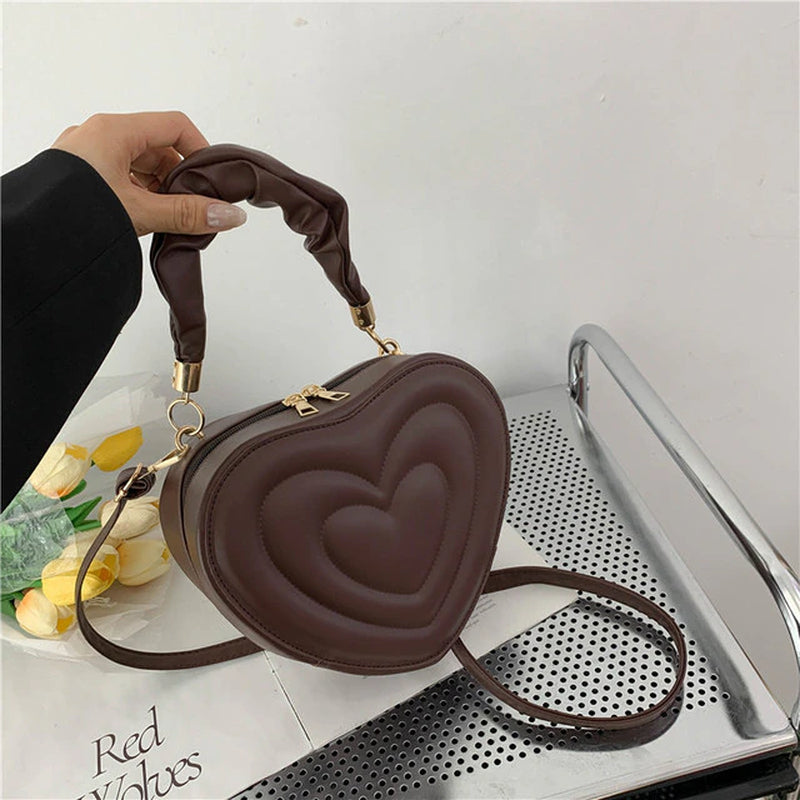 Heart-Shaped PU Leather Crossbody Bag