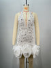 White Halter Slim Beaded Sleeveless Mesh Pleats Mini Dress