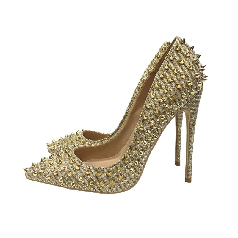 Damenschuhe Goldene Damen Nieten High Heels 12CM