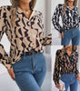 Commuting Elegant Contrast Color Striped Suit Collar Long Sleeve Shirt