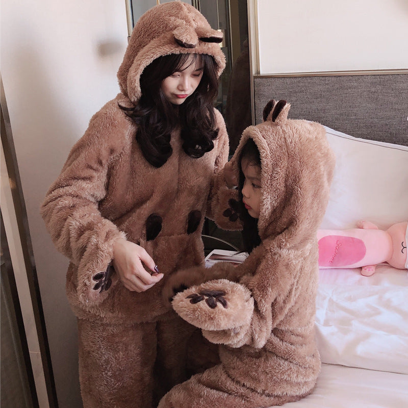 Parent-child Plush Pajamas Gloves Brown Bear Cartoon Cute