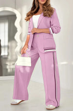 Women’s 2-Piece Suit Set – Blazer & High Waist Wide Leg Pants Office Outfit
