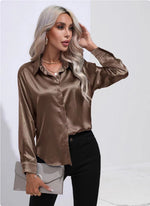 One-Button Satin Long Sleeve Shirt