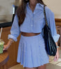 Elegant Blue Striped Women's Two-piece Set Fashion Long Sleeve