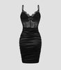 Advanced Satin Lace Fishbone Stitching See-through Hip Spaghetti Straps Dress