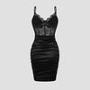 Advanced Satin Lace Fishbone Stitching See-through Hip Spaghetti Straps Dress