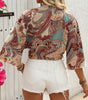 Women Bohemian Style Printed Long Sleeve Tie-Up Top