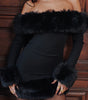 Fur Collar Long Sleeve Off Shoulder Dress