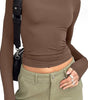 Women's Clothing Fashion Slim Long-sleeved Pullovers Tops Solid Causal Fit Shirts