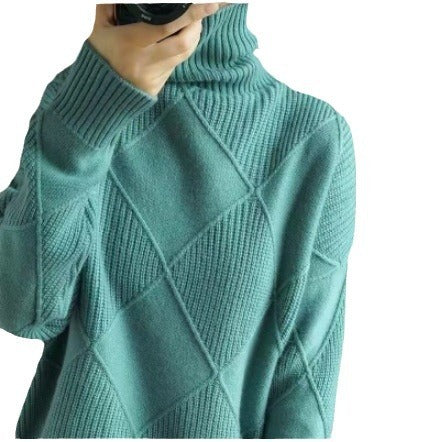 Women's Turtleneck Textured Rhombus Sweater