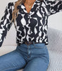Commuting Elegant Contrast Color Striped Suit Collar Long Sleeve Shirt