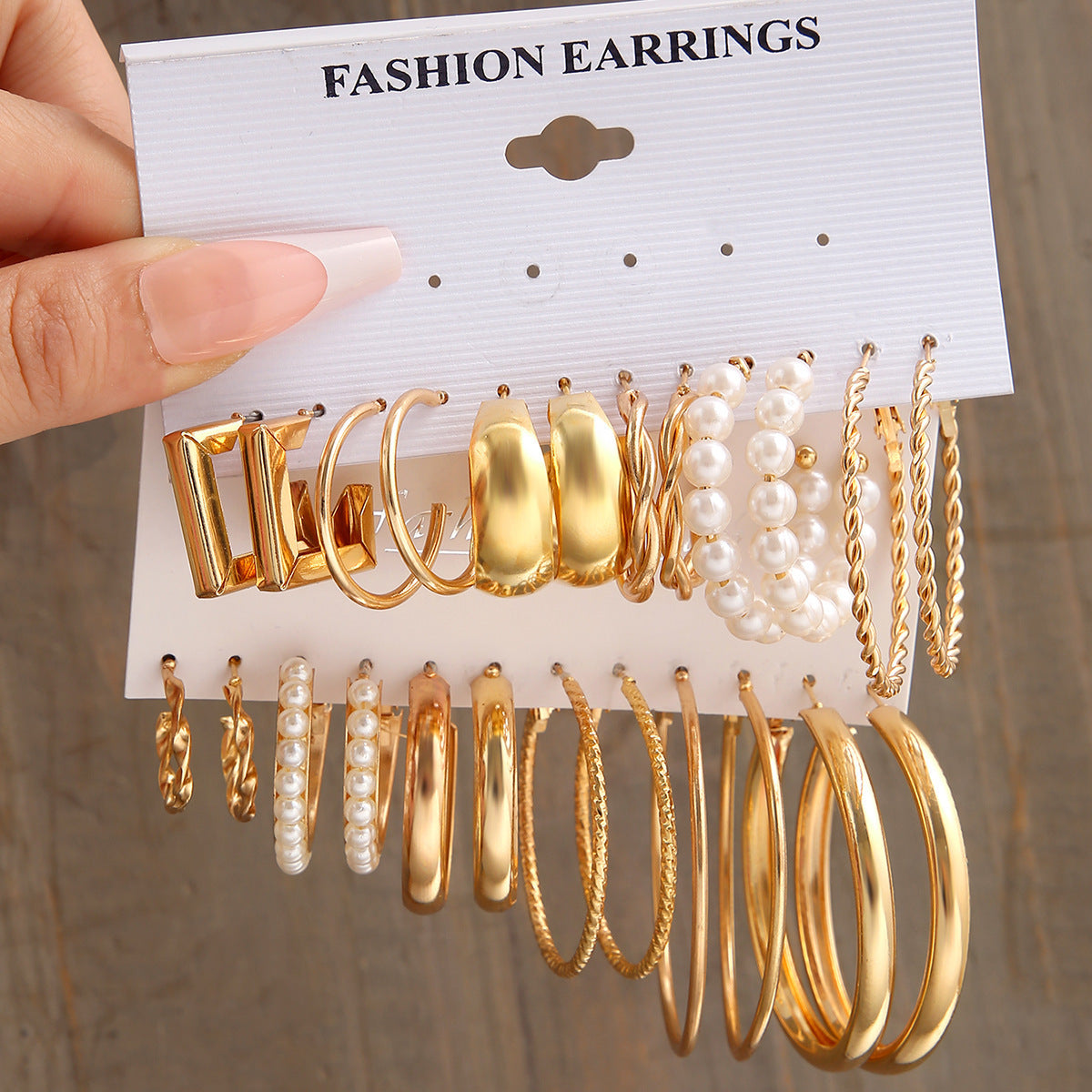 European And American Style Metal Geometric Earrings Vintage Pearl Earrings Set 6-piece Set