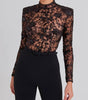 Black See-through Lace Long-sleeved Trousers Jumpsuit