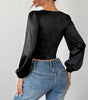 See-through Mesh Patchwork Lace Chest Cotton Long-sleeved Top
