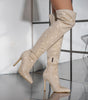Pointed Toe Diamond Stiletto Heel Side Zipper Over-the-knee High Boots