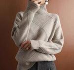 Women's Turtleneck Textured Rhombus Sweater