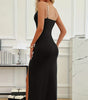 Ladies' Fashionable And Sexy Slim Fit V-neck Chain Dcor Cut High Slit Dress