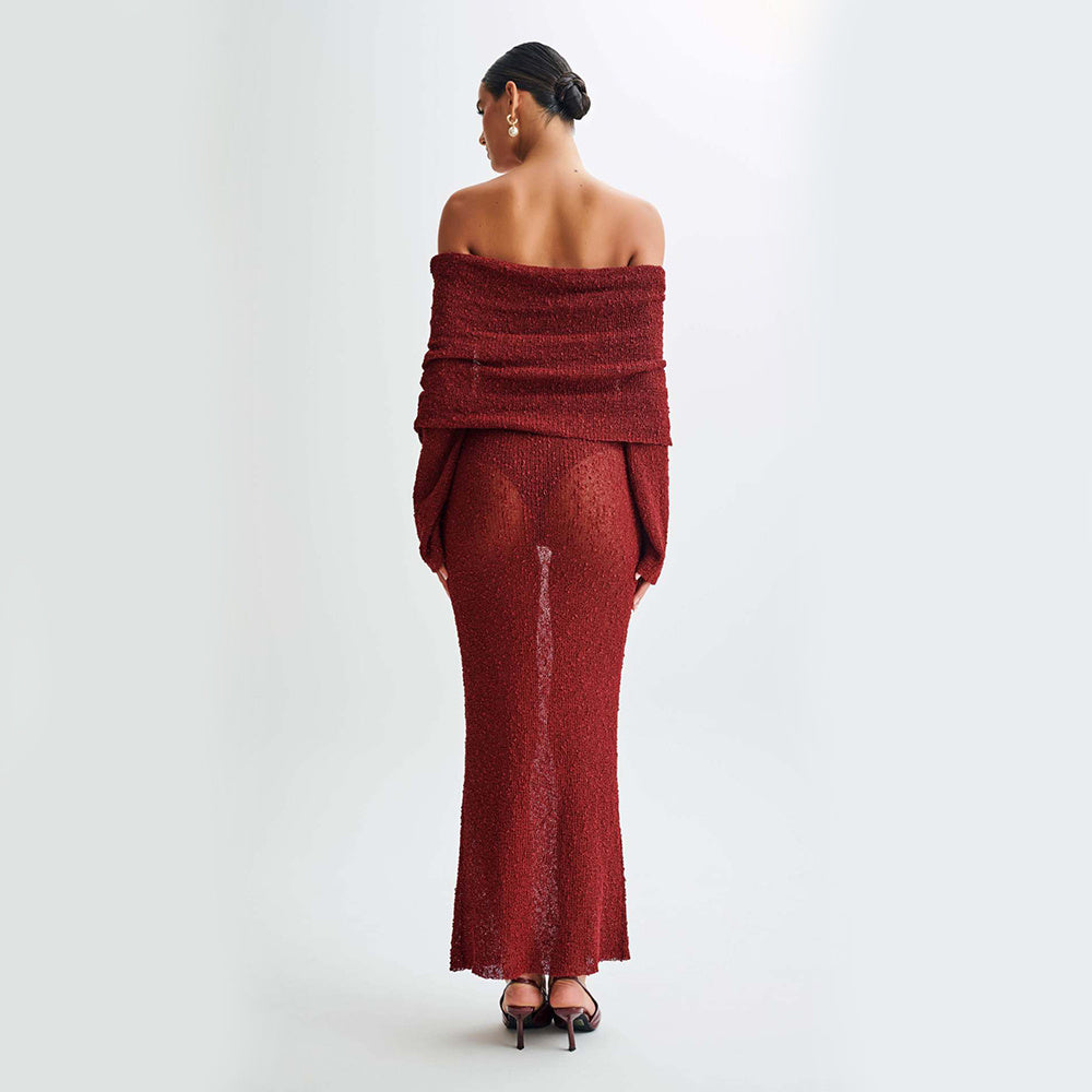 One-Shoulder Knitted Long Sleeve Dress