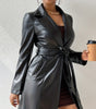PU Long Sleeve Jacket Women's Slim Fit Long Trench Coat