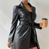 PU Long Sleeve Jacket Women's Slim Fit Long Trench Coat