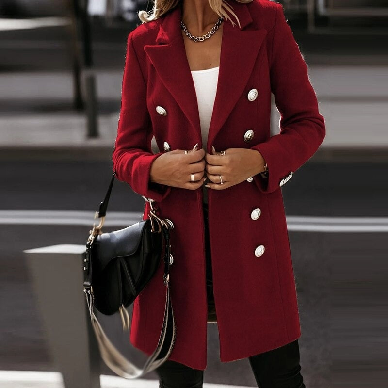 Double-Breasted Wool Coat - Women's Autumn/Winter Jacket