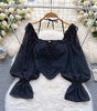 Women's Off-shoulder Shoulder-baring Halter Bell Sleeve Shirt