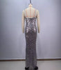 Fashion Backless V Sequined Suspender Ruffled Long Sheath Dress