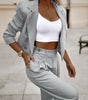 Striped Lapel Cropped Top & Straight Pants Set