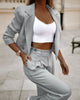 Striped Lapel Cropped Top & Straight Pants Set