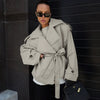 Loose Waistband Long Sleeve Trench Coat Casual Jacket