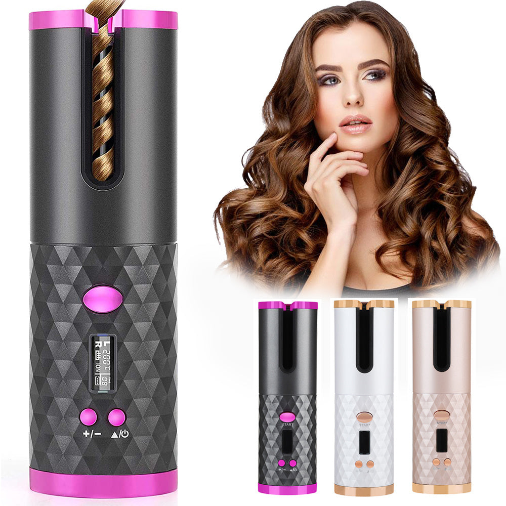 Rechargeable Automatic Hair Curler | Portable Ceramic Rotating Styler | LCD Display