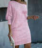 Fashion Oblique Shoulder Sequins Dress Ins Long-sleeved Dresses